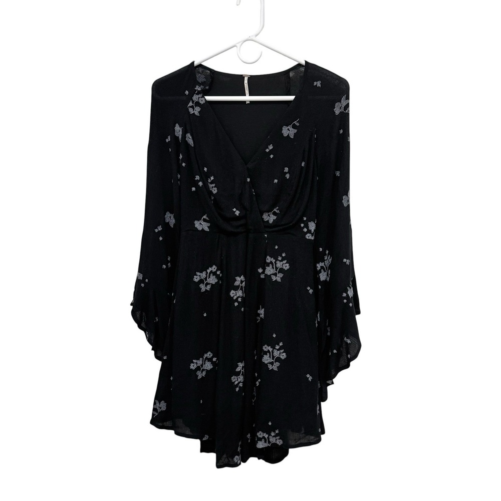 Free People Jasmine embroidered bell-sleeve minidress Whimsigoth Dark Fairy Sz 0